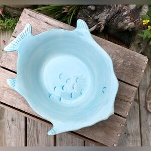 BY THE SEA Aqua Blue Large Tropical Fish Shaped Serving Bowl Tray Beach Ocean